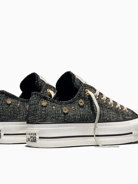 Converse Chuck Taylor All Star Lift Heathered Glam Low Top Black and Gold Studs